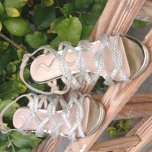 Nina Silver Rhinestone Strappy Heel Size 8 or 38.5 Eu